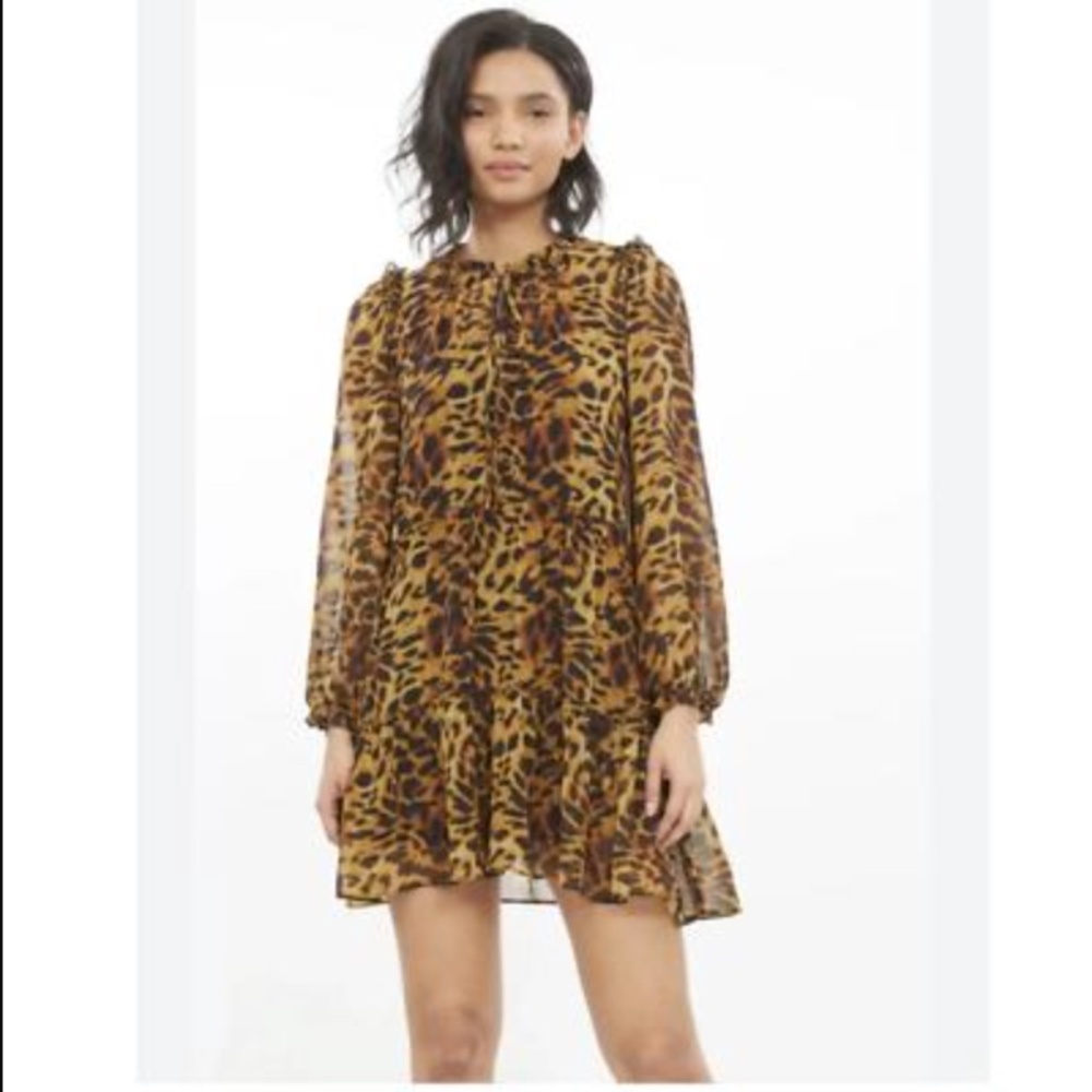 Generation Love Dress Janelle Mini Tiered in Yellow Leopard - Size M